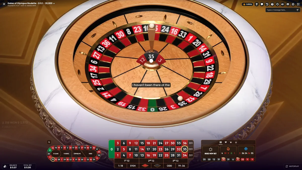 Gates of Olympus Roulette - скриншот live-стола 4