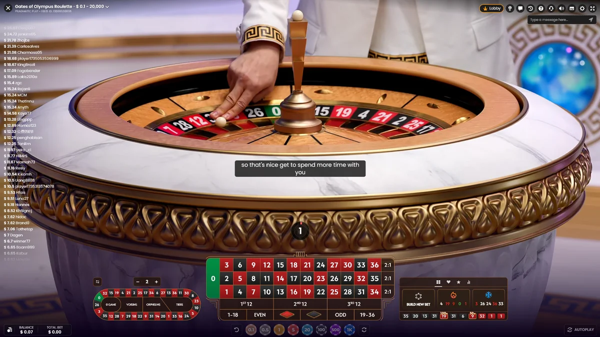 Gates of Olympus Roulette - скриншот live-стола 5