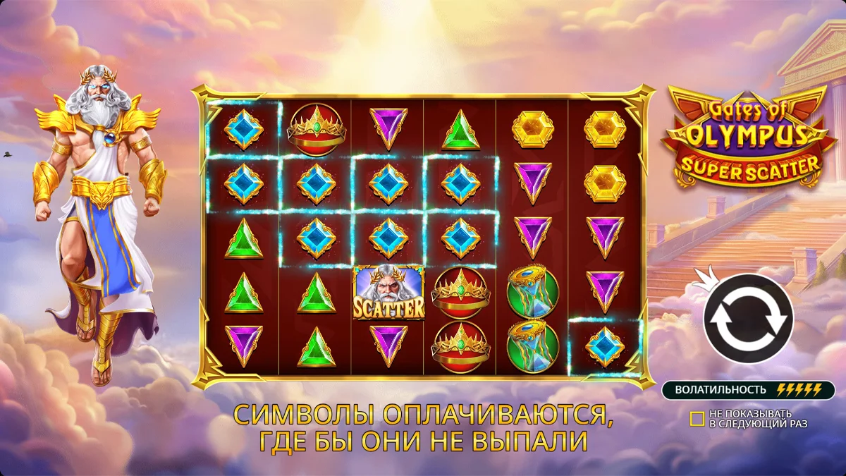 Gates of Olympus Super Scatter базовая игра с Super Scatter символом на барабане